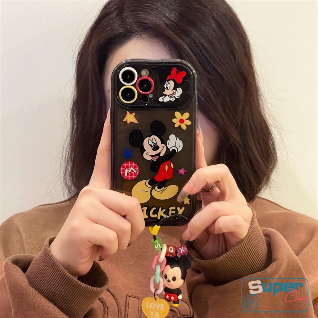 IPHONE Kreatif Indah Flip Make Up Cermin Case Kompatibel Untuk Iphone7 8 14 Plus14 11 13 12 Pro MAX X XR XS MAX SE 2020 Kartun Disney Mickey Bunga Shockproof Lembut TPU Phone Cover