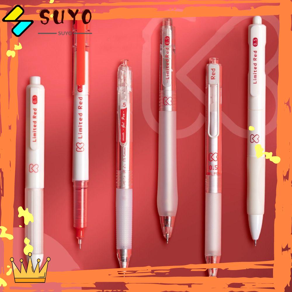 Suyo 6PCS Gel Pen Perlengkapan Kantor Sekolah Alat Tulis Kreatif Untuk Guru/Siswa Alat Tulis Pena Ballpoint Tipe Tekan