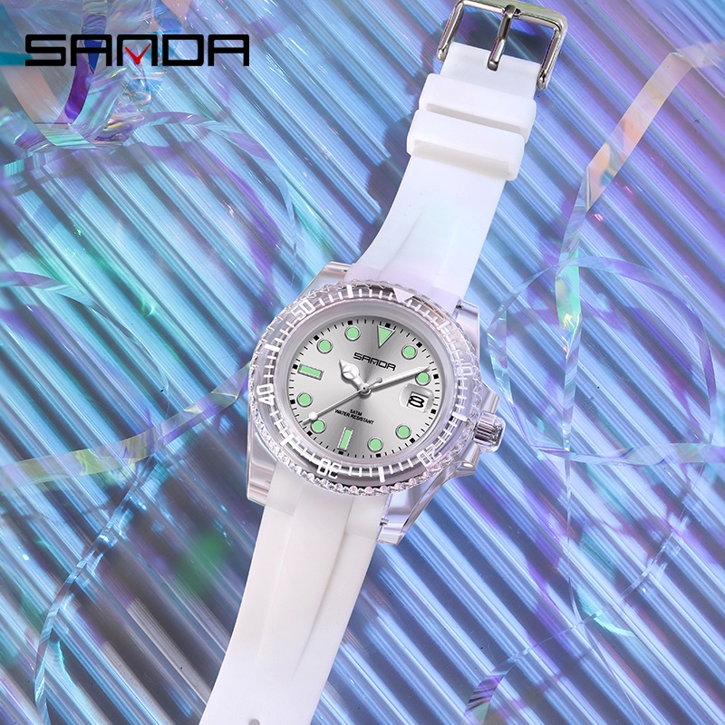 SANDA 9007 Jam Tangan Wanita Analog Luminous Display Tali Silicone WKOS