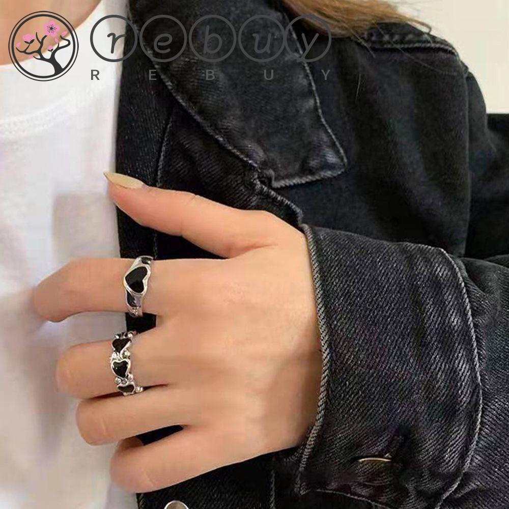 Cincin Rantai Hati Model Terbuka Dapat Disesuaikan Gaya Punk Retro Korea Untuk Wanita