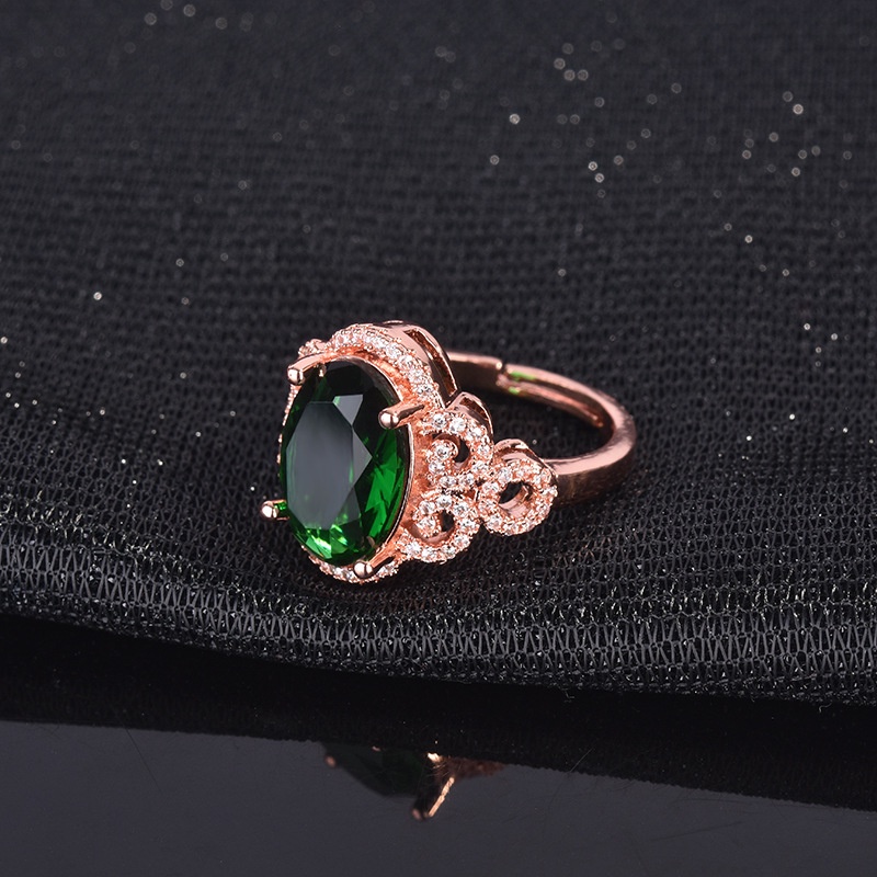 Goldkingdom Fashion Perhiasan Aksesoris Ready Stock Mode Baru High-end Zamrud Berlian-Berukir Cincin Terbuka Perhiasan Pertunangan Mewah