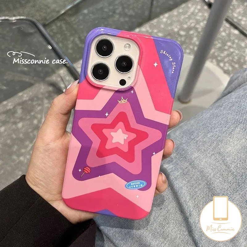 IPHONE Ins Fashion Gradien Bintang Rose Merah Casing Ponsel Kompatibel Untuk Iphone11 14 13 12 Pro Max 7plus XR 78 Plus X XS Max SE 2020 Perlindungan Kamera Tahan Guncangan Glossy Soft Cover