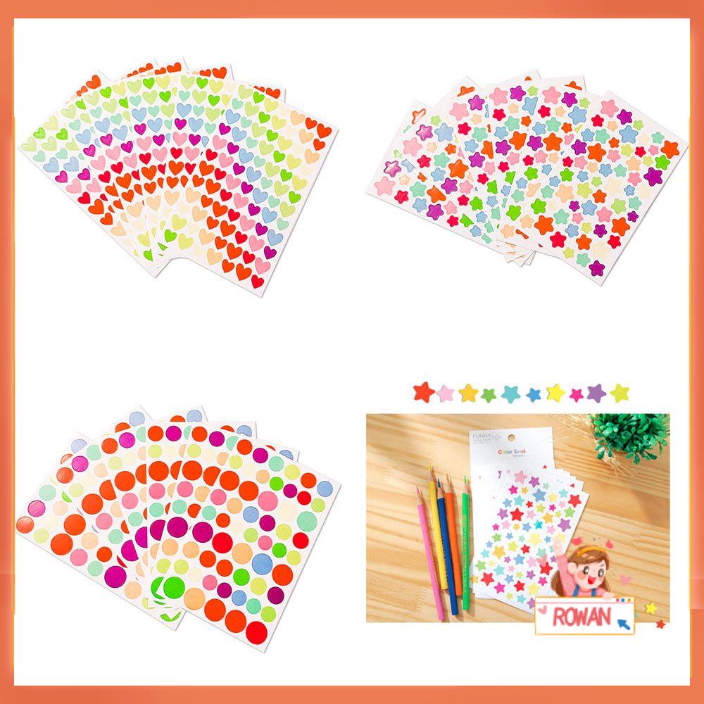 R-flower 6lembar Stiker Bintang Hati Dots Warna-Warni Untuk Dekorasi Buku Anak Sticker Rainbow