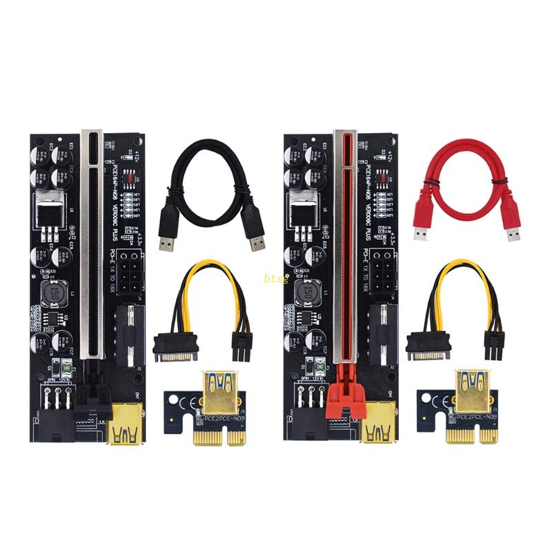 Btsg PCI-E Riser Card PCIE-16X Kartu Utama Kabel USB3.0 1pci-E 1X Card 6Pin 15Pin Untuk VER009C Plus Video Card