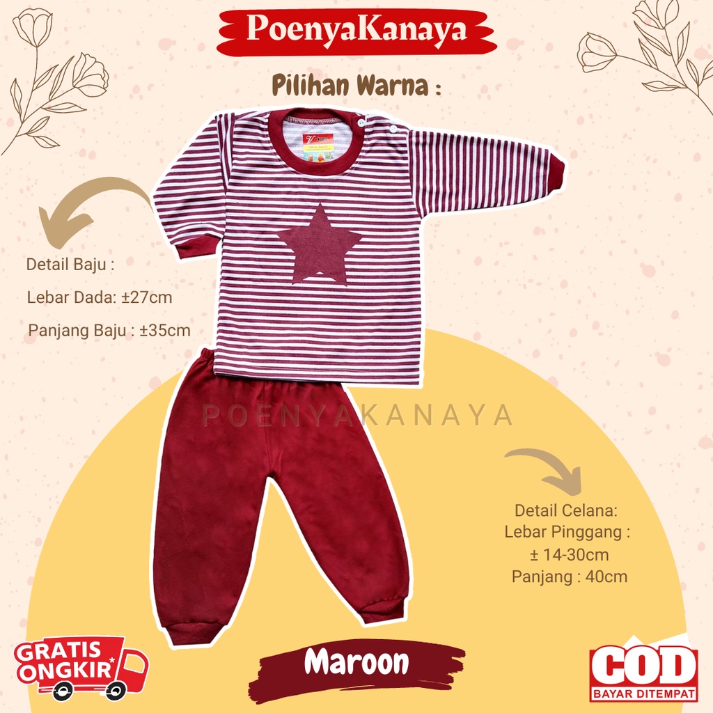 Setelan Baju Bayi Piyama Bayi Panjang SALUR BINTANG Viori Size 3-12 Bulan SPY98