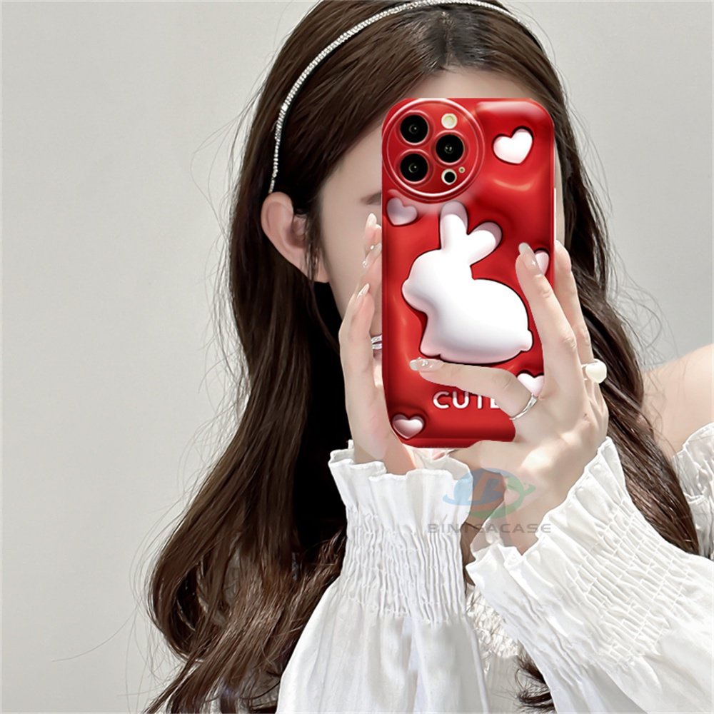 Casing hp Realme 10 C15 C12 C25S C11 C20 realme5 5i 6i C3 8i C21Y C25Y Kelinci Lucu Red Series Silicone Airbag Case Binteacase