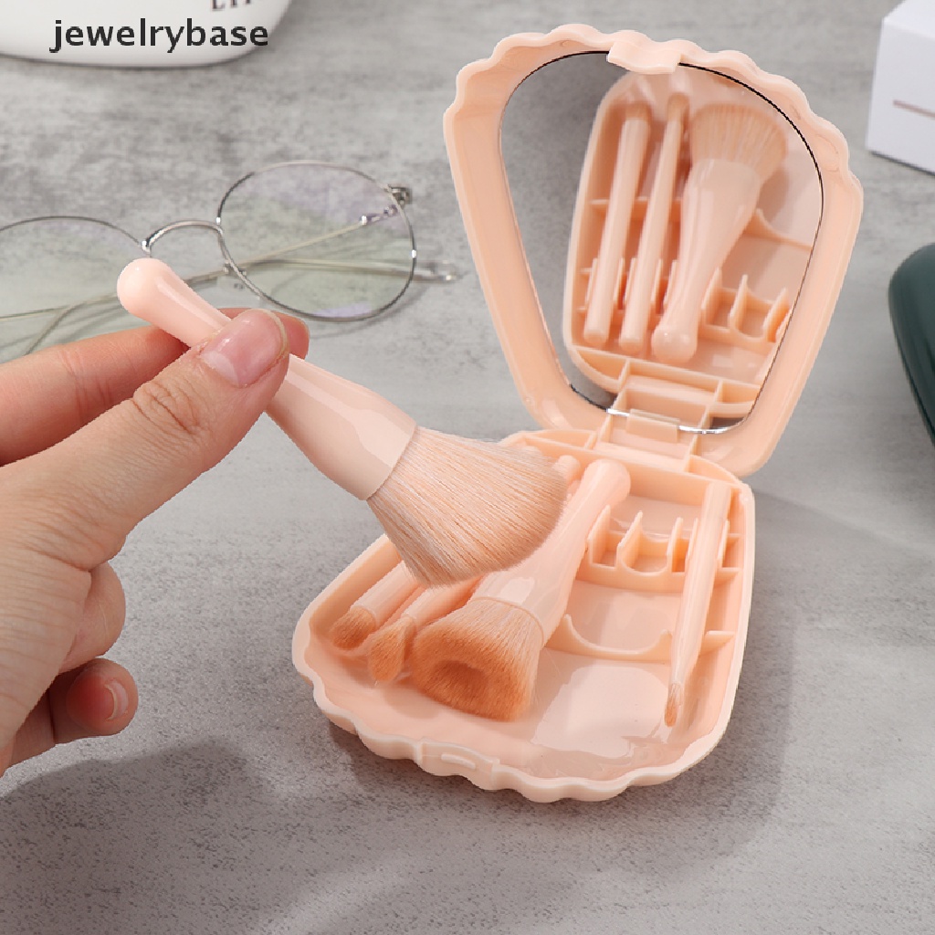 [jewelrybase] 5pcs/set Makeup Brushes Kosmetik Bedak Eye Shadow Brush Dengan Kotak Dan Cermin Butik