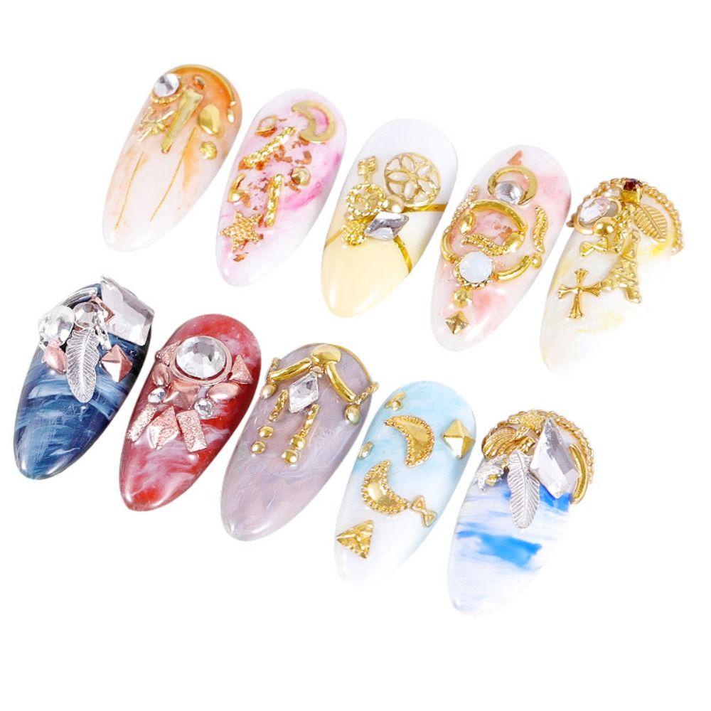 Mxbeauty Hiasan Nail Art Gaya Campur DIY Desain Punk Perhiasan Manicure Emas