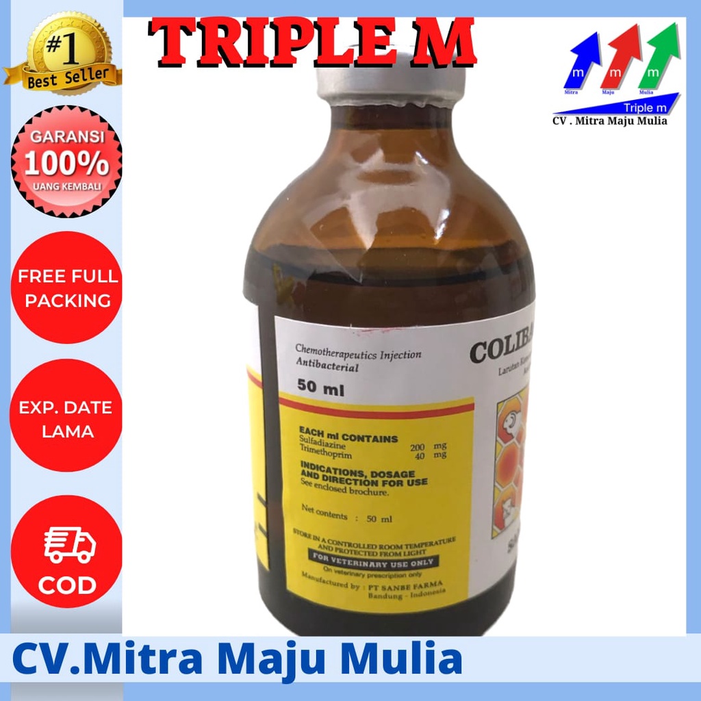 Colibact injeksi 50ml 100 ml Obat Antibiotik Hewan Diare Batuk Pilek Sanbe