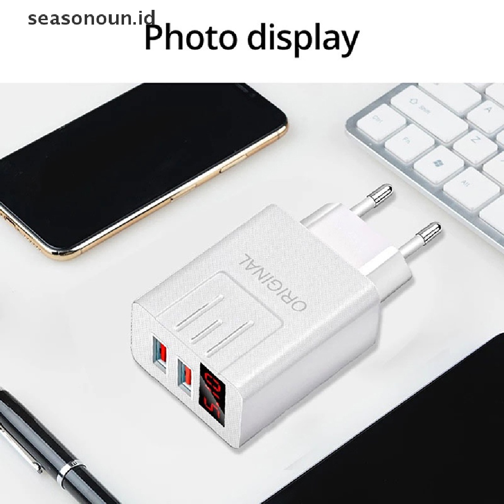 Seasonoun 45W QC 3.0 USB Charger LED digital display Quick Charge Adaptor Cas Telepon.