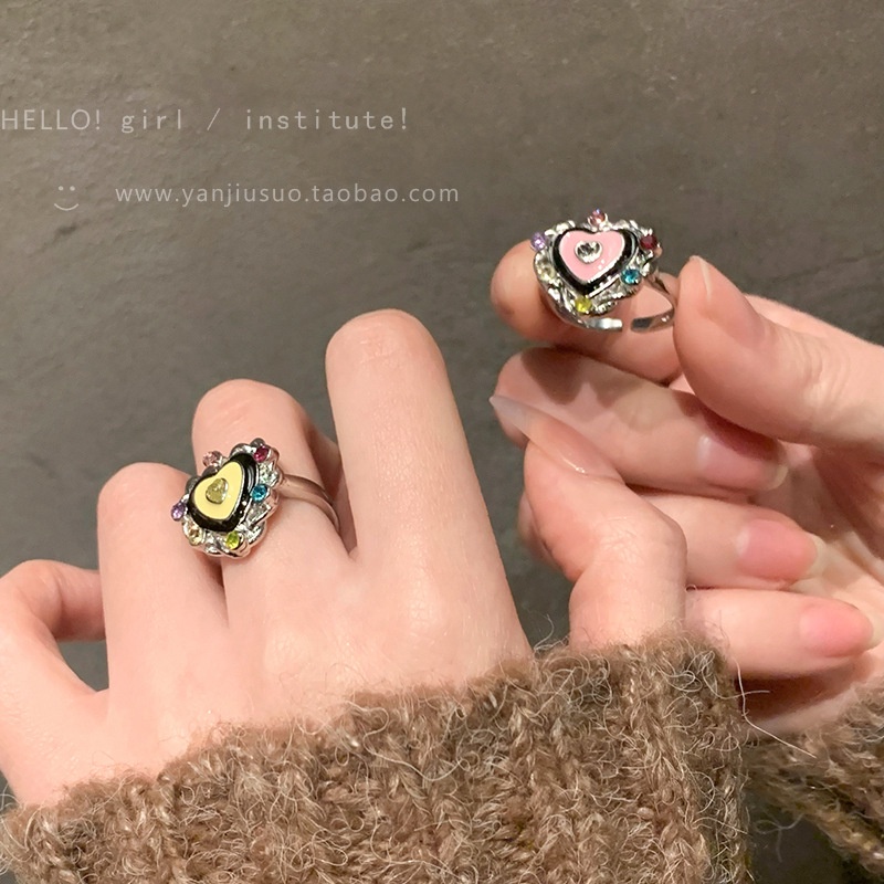 Cincin Bukaan Geometris Hati Berlian Imitasi Bahan Alloy Korea Untuk Wanita