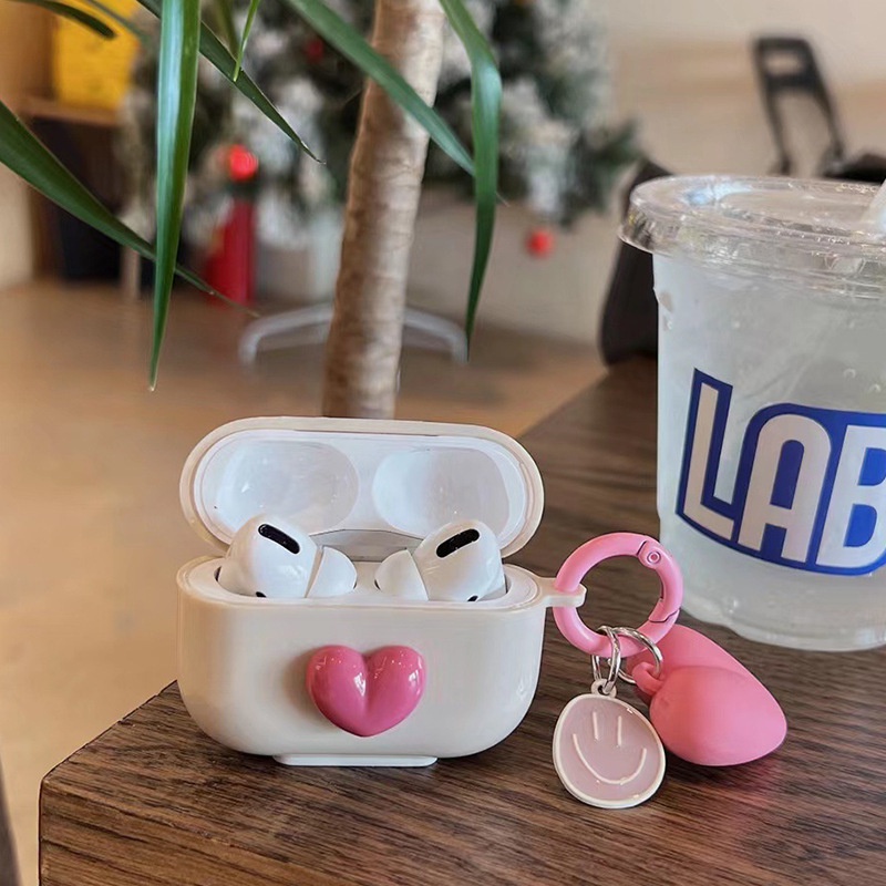 Lovely Smiling Face Bow Heart Straw Case Kompatibel Untuk Airpods1 2 3 Pro2 Warna Telanjang Tpu Cangkang Anti Jatuh