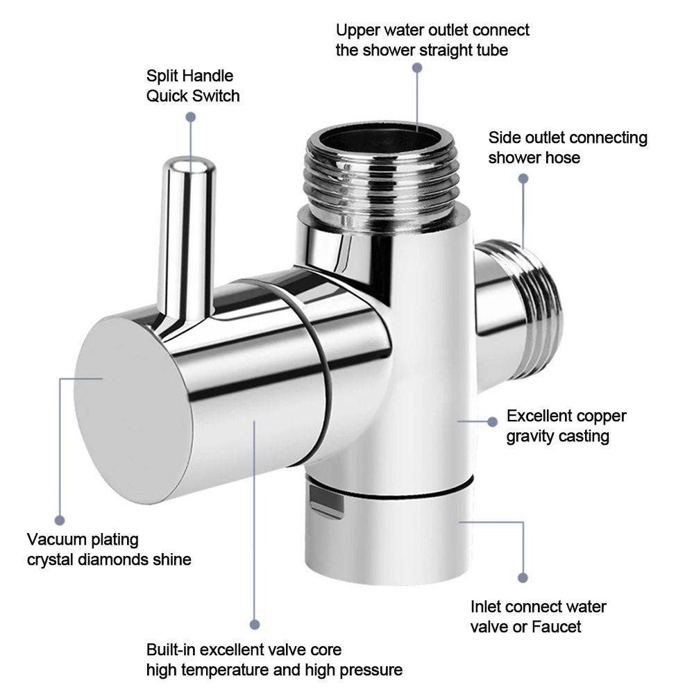 Populer Diverter Valve G1/2 Adjustable Hand Held Showerhead Shower Diverter Valve Aksesoris Kamar Mandi Pemisah Air 3arah