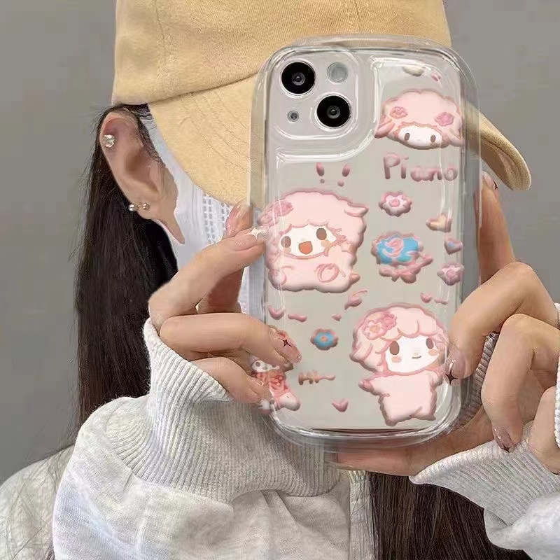 IPHONE Casing Ponsel Transparan Shockproof Kompatibel Untuk Iphone14 13 12 11 Pro XS Max X Xr8 +7Plus Casing Domba Lucu Lembut TPU Silikon Cover