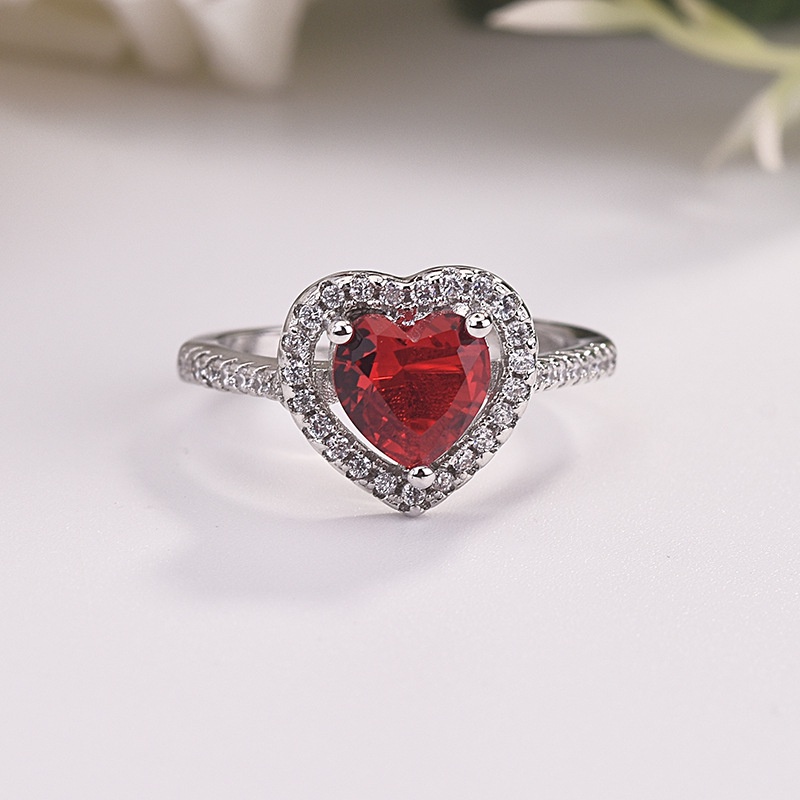 Goldkingdom Fashion Perhiasan Aksesoris Ready Stock Eropa Dan Amerika Perhiasan Berlapis Perak Royal Merah Hati Ruby Cincin Wanita Berwarna Batu Permata Cincin