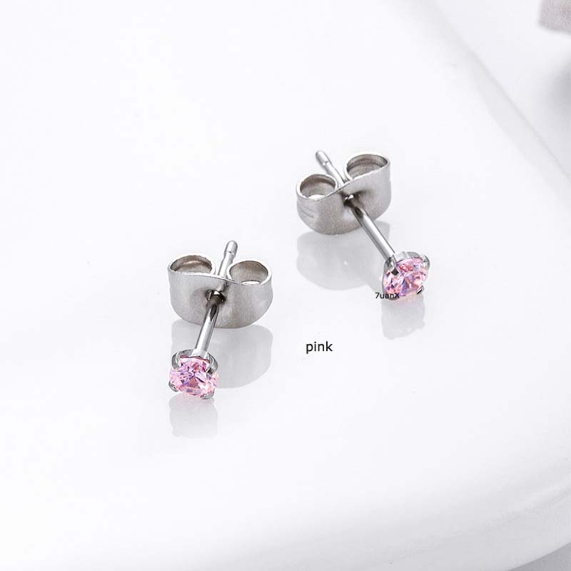 2biji3 /4/5mm Warna Putaran Zirkon Anting 4-cakar Kecil Segar Tindik Sederhana Stainless Steel Anting-Anting