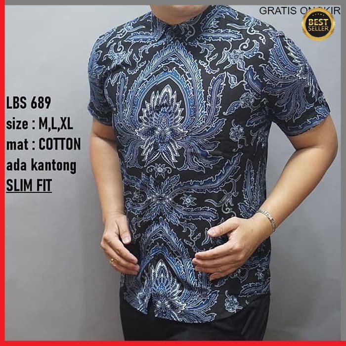 KEMEJA PRIA BATIK LENGAN PENDEK HEM BAHAN KATUN HALUS 40S LBS 689 BAJU MODERN MEWAH SLIMFIT SLIM FIT BY JAKARTA