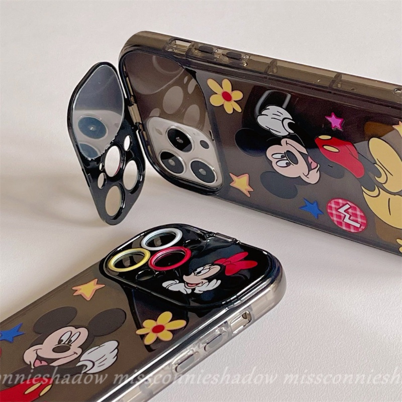 IPHONE Casing Cermin Make Up Flip Kreatif Kompatibel Untuk Iphone11Xr 7 8 Plus 14 13 12 11 Pro MAX X XS MAX SE 2020 Kartun Mickey Minnie Mouse Cute Kuromi Shockproof Soft TPU Case