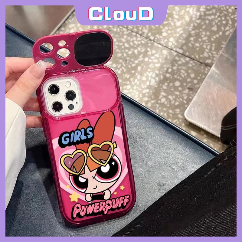 IPHONE Case Kompatibel Untuk Iphone7 8 Plus12 14 13 11 Pro MAX X XR XS MAX SE 2020 Kreatif Flip Make Up Cermin Kartun Lucu The Powerpuff Gadis Lembut TPU Phone Cover