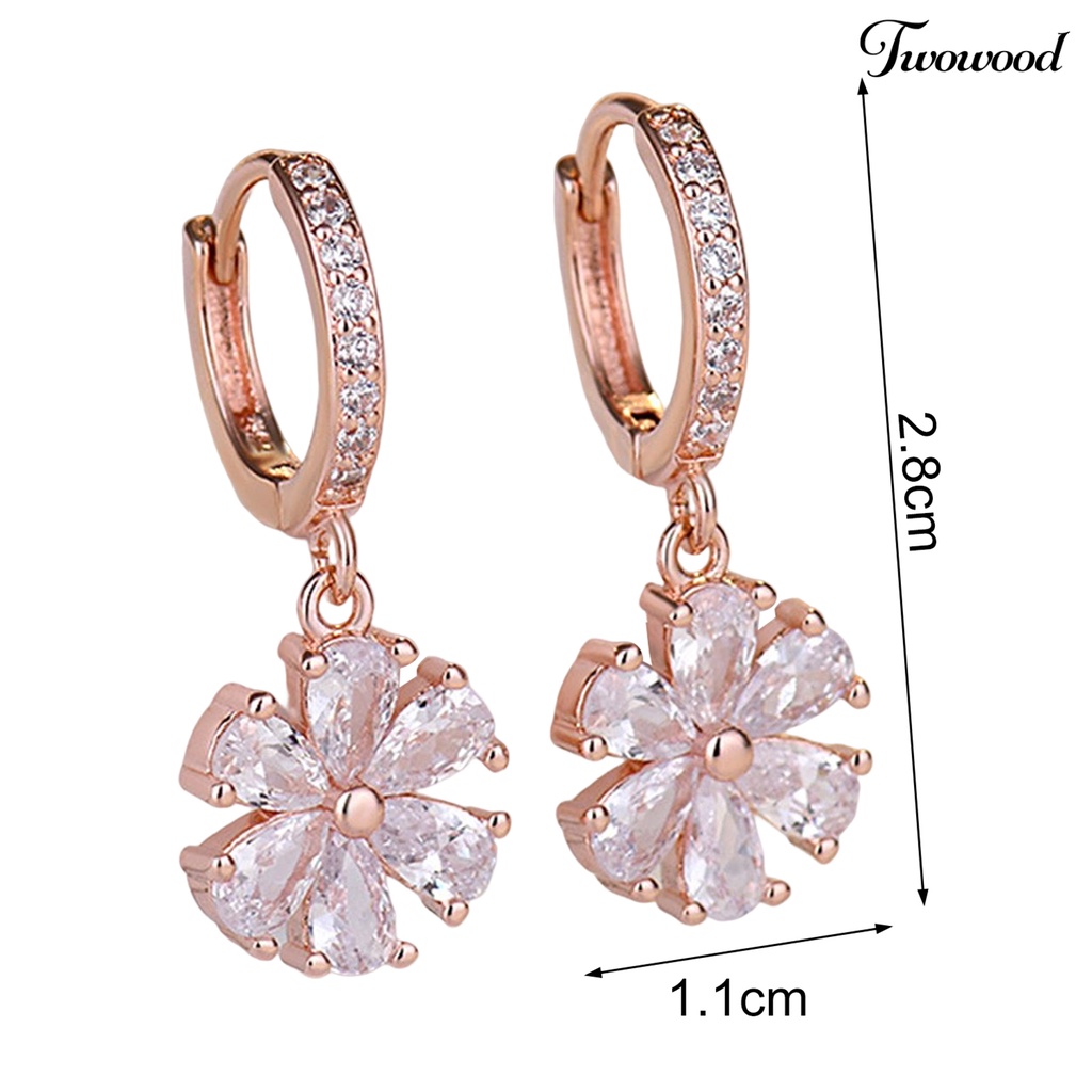 Twowood 1pasang Menjuntai Anting Manis Mengkilap Cubic Zirconia Hias Geometris Berkilau Hias Hadiah Wanita Bunga Liontin Hoop Earrings Perhiasan Untuk Pacaran