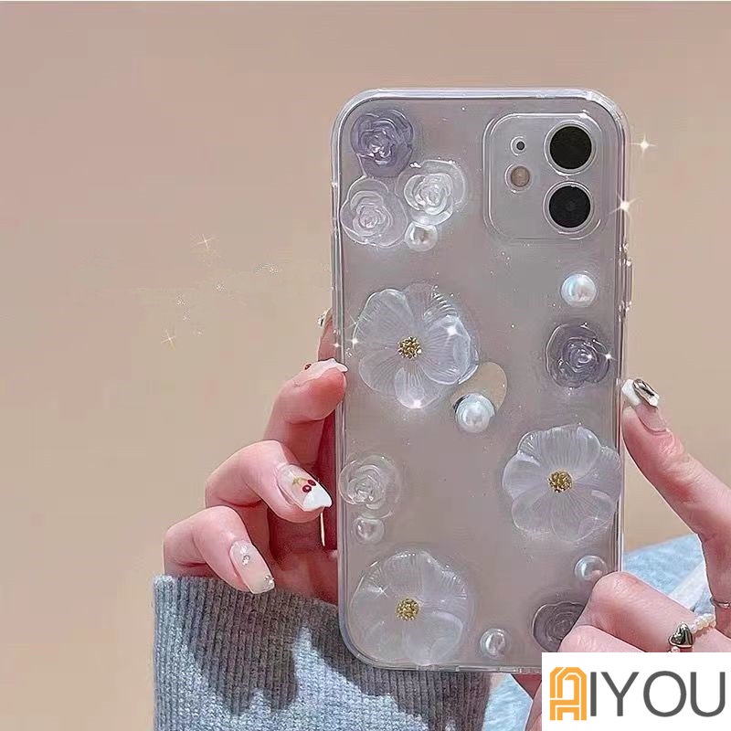 Casing 3D Bunga Mutiara Untuk Iphone14 13 12 Pro Max7 8 Plus Casing Ponsel Untuk iphone 11xr X XS Max SE Soft Back Cover