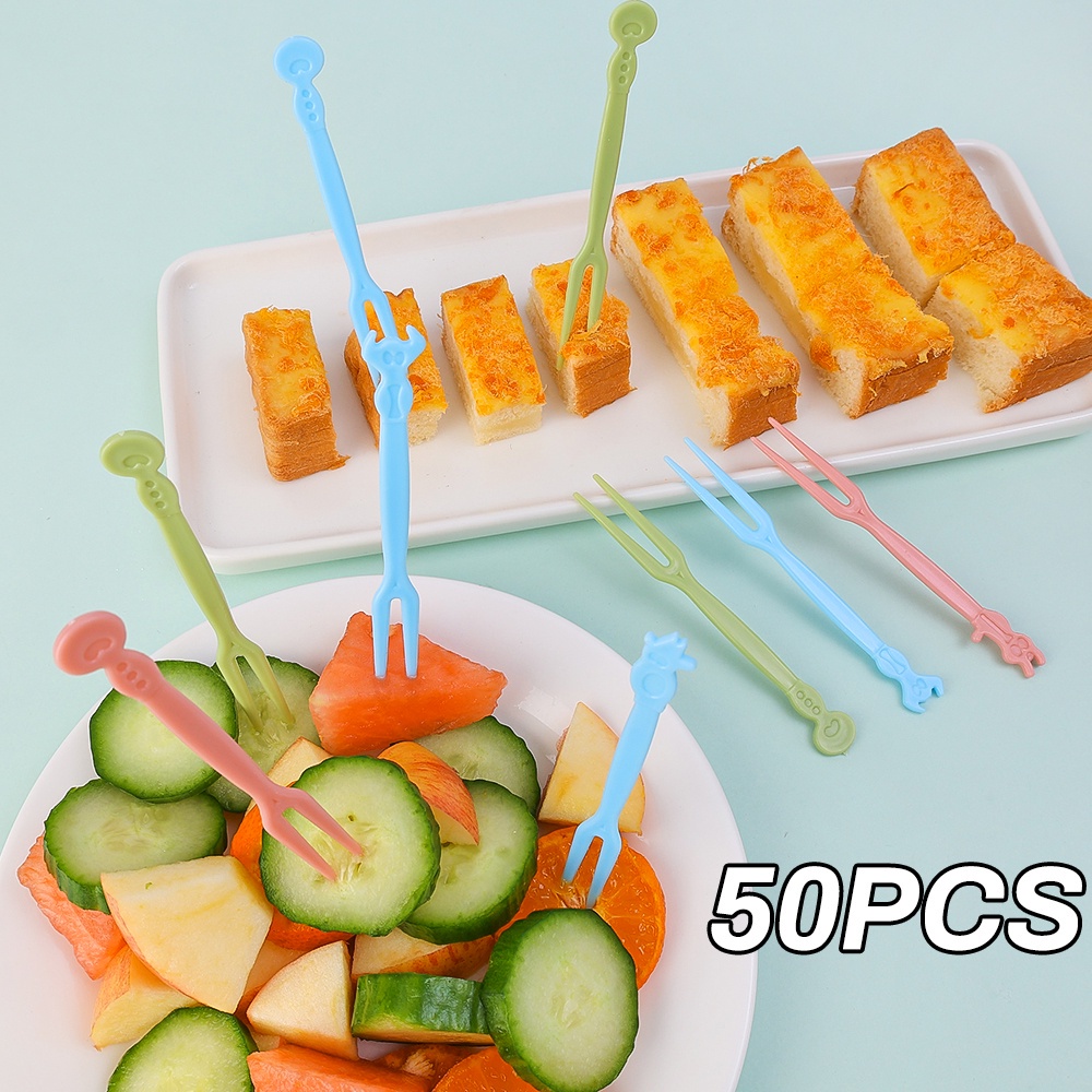 Kartun 50 Pcs Food Grade Portable Untuk Anak-Anak Lucu Garpu Makanan Rumah Pesta Makan Aksesoris Piknik Bento Makanan Garpu Sekali Pakai Garpu Buah Bento Box Decor