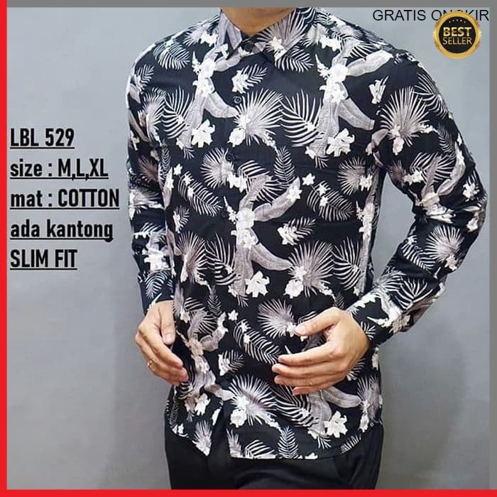 KEMEJA PRIA BATIK LENGAN PANJANG HEM BAHAN KATUN HALUS 40S LBL 529 JAKARTA