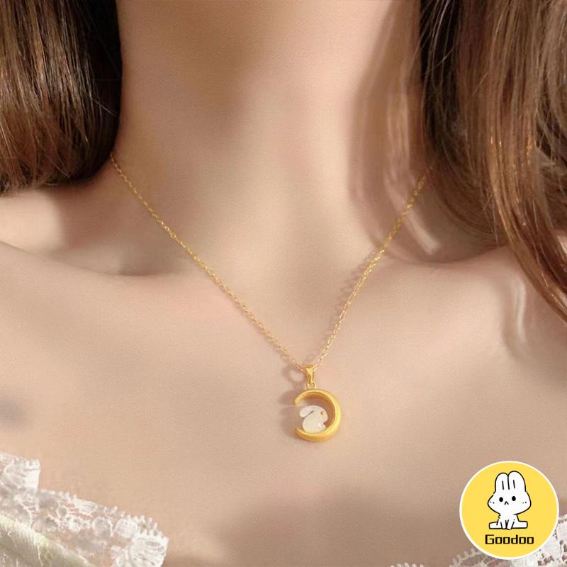 Kalung Lapis Emas Desain Kelinci Dan Bulan Untuk Wanita -Doo