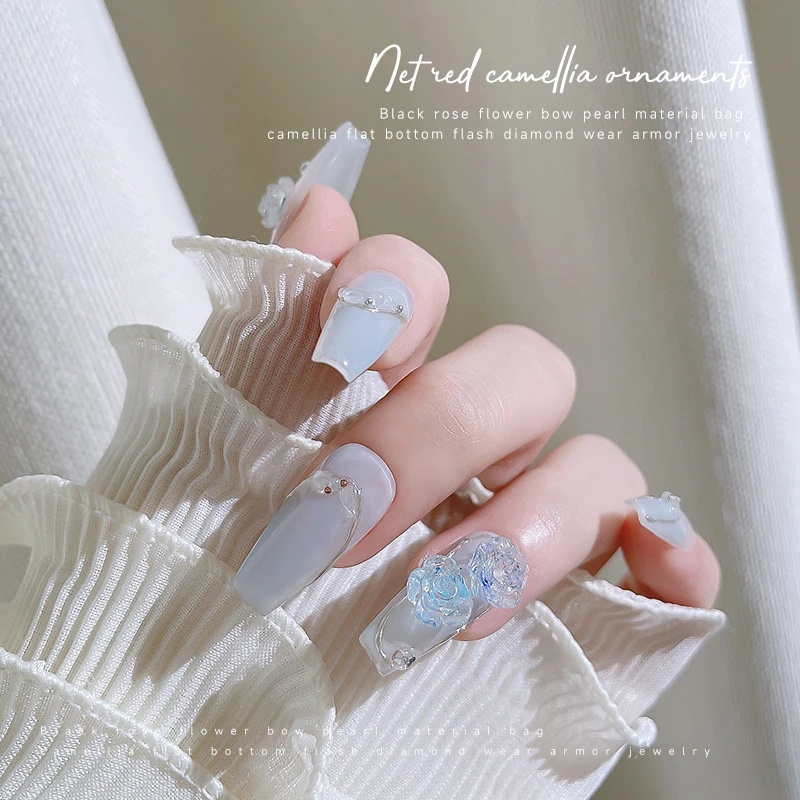 Sequin Camellia Nail Art Stickers/Glitter Rose Flower Aurora Colorful Resin Stiker Kuku/Nail Art DIY Charms Nail Decals