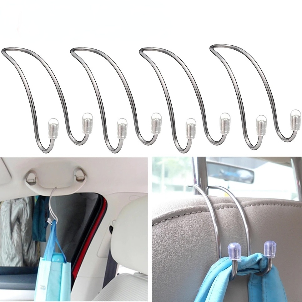 [Harga Grosir] 1pc Aksesoris Interior Mobil Multi-Fungsi Pengait Penyimpanan Kursi Mobil Silver Car Storage Metal Car Seat Hook Stainless Steel Car Hook