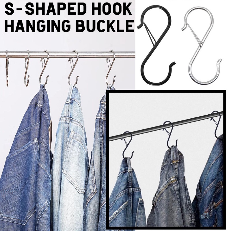 Heavy Duty S-shaped Hanging Hook Metal Windproof Hook Dengan Gesper Pengaman Dapur Kamar Mandi Taman Lemari Rak Penyimpanan Multifungsi Alat Organizer Rumah