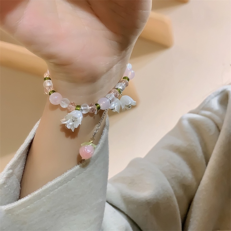 Siy Manis Gelang Bunga Convallaria Majalis Mutiara Vintage Untuk Wanita Manik Pink Lucu