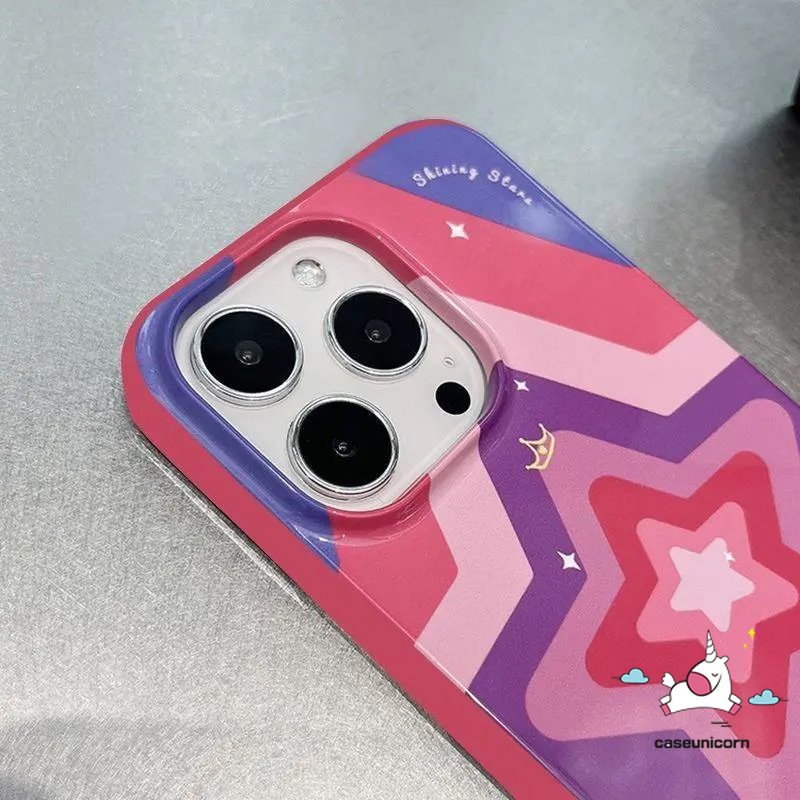 IPHONE Casing Ponsel Permen Glossy Tahan Guncangan Kompatibel Untuk Iphone11 14 12 13 Pro Max XR 7 8 Plus X XS Max SE 2020 Bintang Kartun Lucu Fashion Art Gradasi Pola Warna-Warni TPU Soft Cover