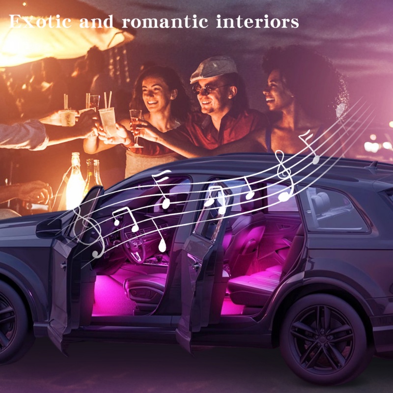 Strip Lampu LED Ultra Bright Kreatif Dipasang Mobil Warna-Warni/Lampu Suasana Romantis Interior Otomotif/Lampu Neon Hias Kendaraan