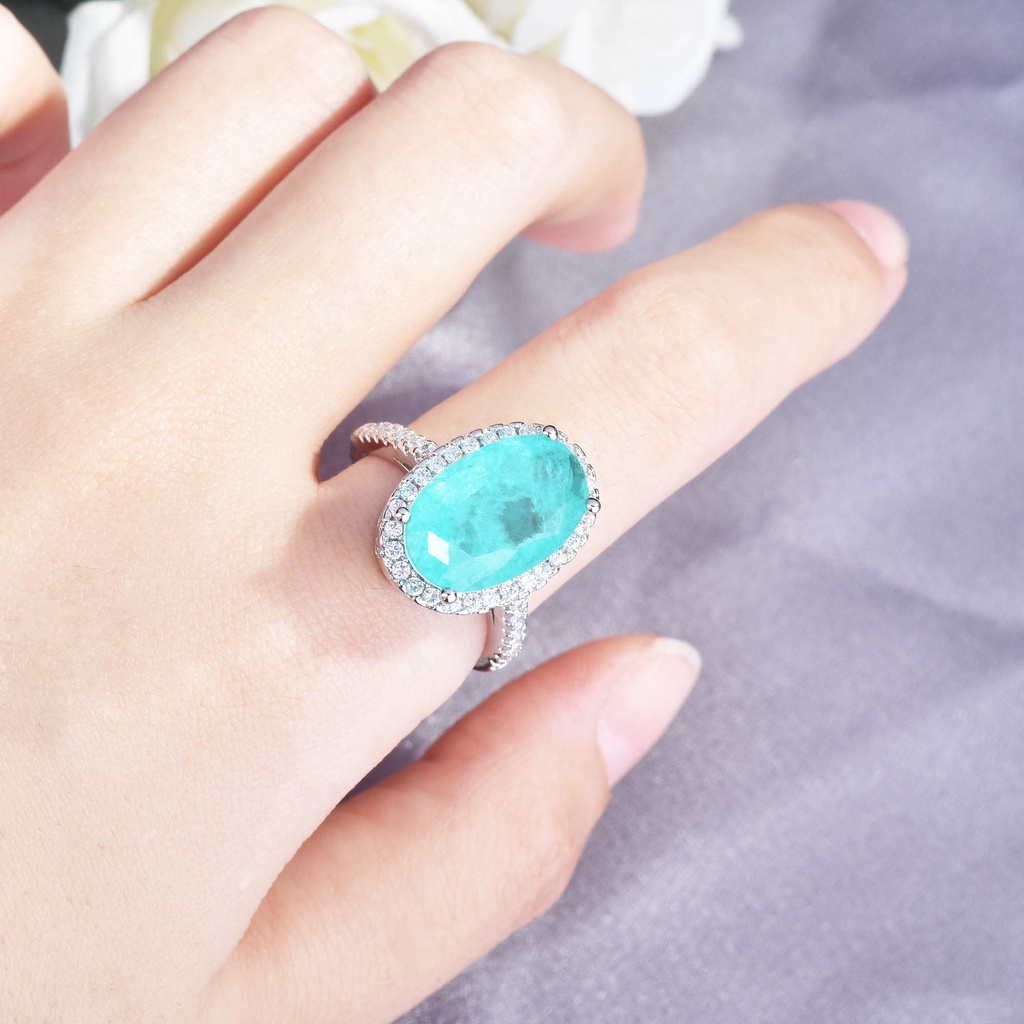 Goldkingdom Fashion Perhiasan Aksesoris Ready Stock Paraiba Cincin Silang-border Eropa Dan Amerika Telur Angsa Besar Pertunangan Warna Harta Karun Cincin Perempuan