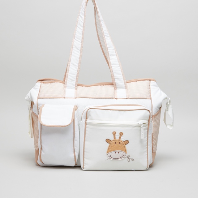 Babyshop Juniors Chequered Diaper Bag With Giraffe Embroidery
