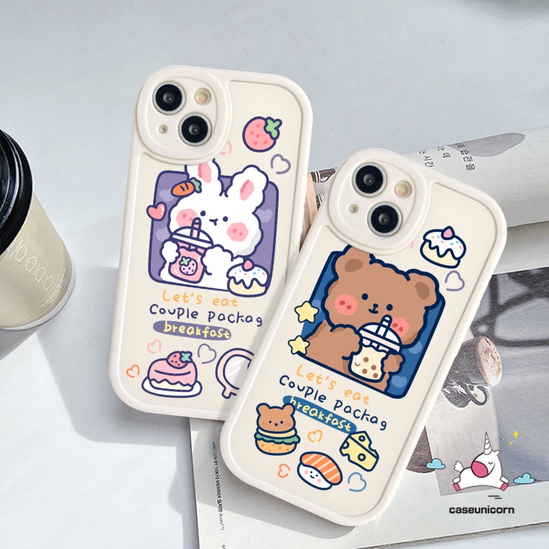 Oppo A15 A95 A17 A57 A17K A16 A5s A96 A9 A5 A54 A74 A55 A3S A77s A12 A16K A76 A16E A92 A1K A7 A58 A78 Reno 8T 5F 5Z 8 7 7Z 5 A53 A31 Beruang Teh Susu Kartun Lucu Soft Case Kelinci