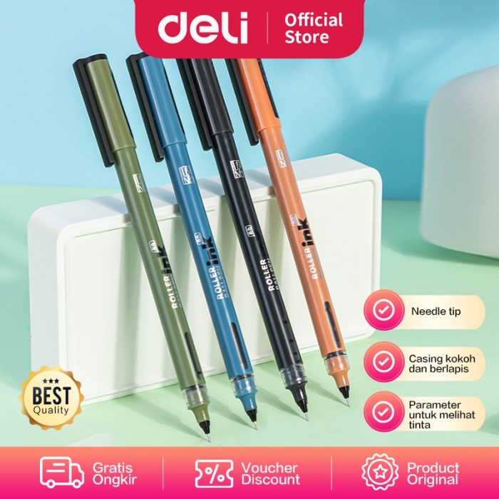 

Roller Gel Pen Deli Tinta Hitam 0.5mm Desain Warna Warni - S1658