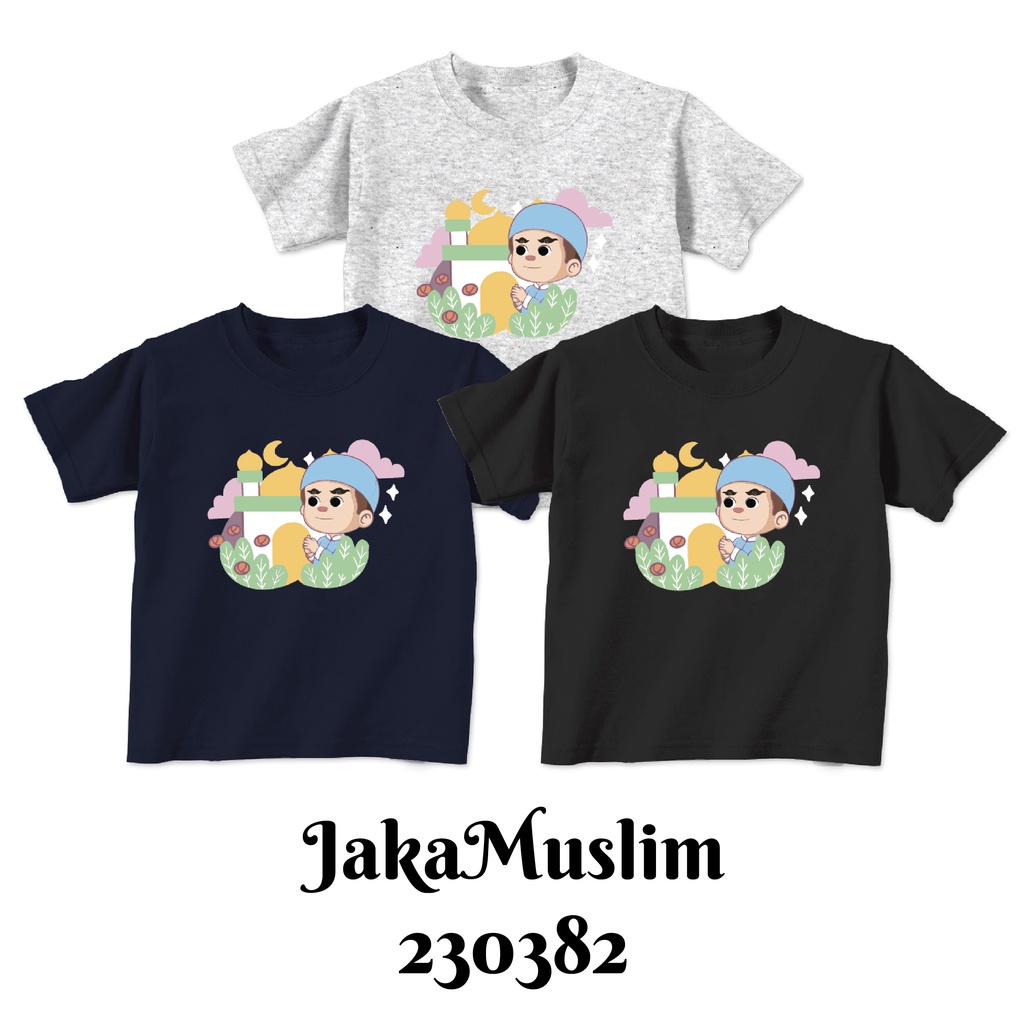 Baju Kaos Muslim Ramadhan Happy Mubarak Series Size Bayi Anak Dewasa Bahan katun Combed 30s