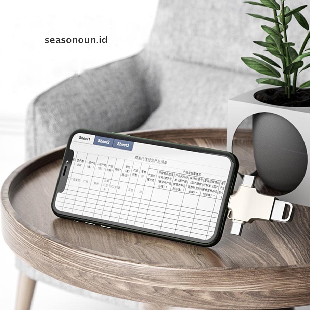 Seasonoun Adaptor OTG Three-in-one Untuk Ponsel Android Apple type-c disk u Eksternal.