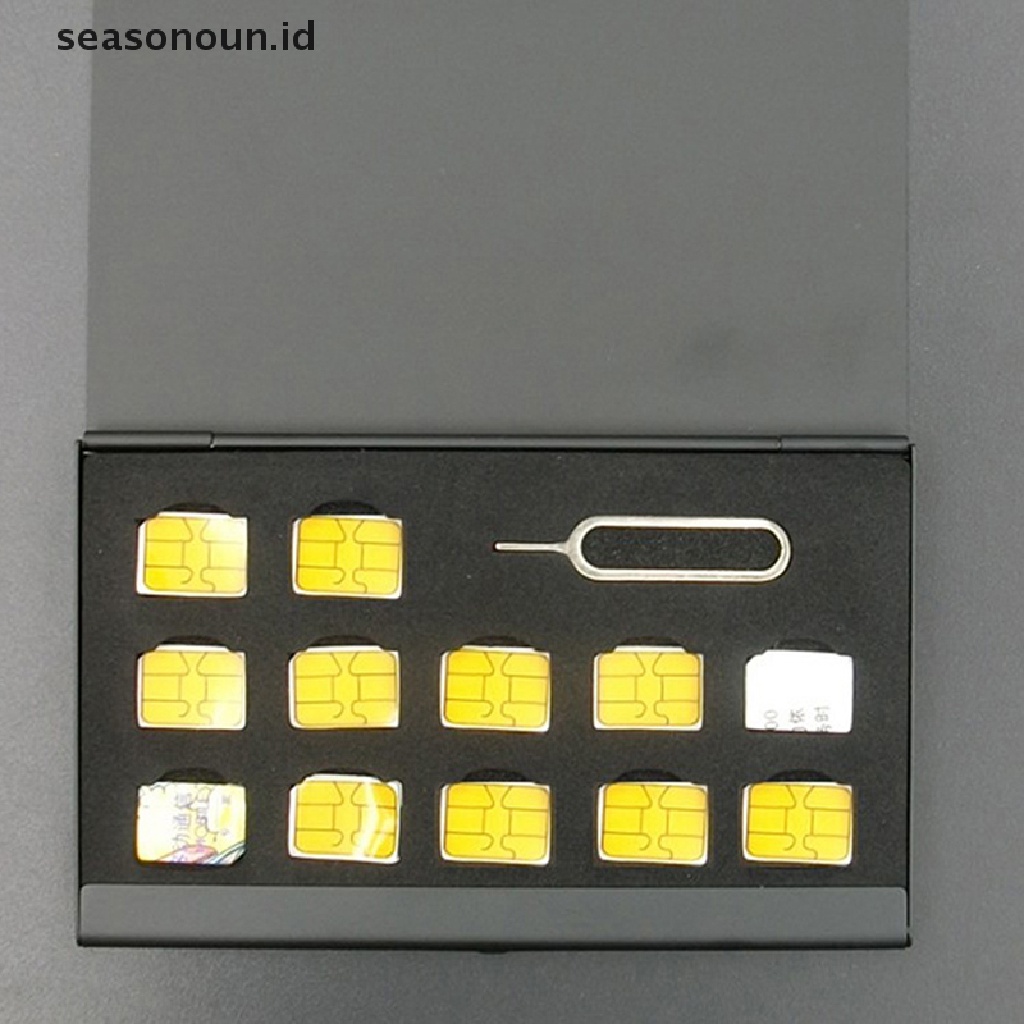 Seasonoun 12-Slots-Nano+1-Slot-Card-Pin Aluminium Portable SIM Micro Pin SIM Card Nano Memory Card Kotak Penyimpanan Case Pelindung Holder.