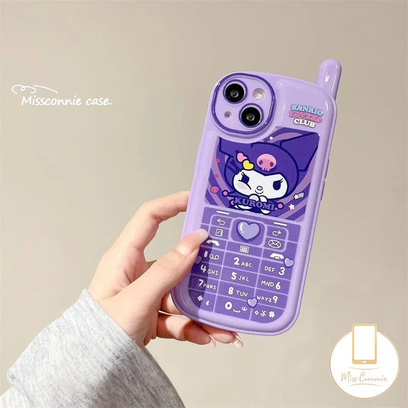 IPHONE Kepribadian Kreatif Casing Bentuk Ponsel Retro Kompatibel Untuk Iphone14 11 13 12 Pro Max7 8 Plus X XR XS MAX SE 2020 Kartun Lucu Ungu Kuromi Roes Melodi Merah Glossy Soft Cover