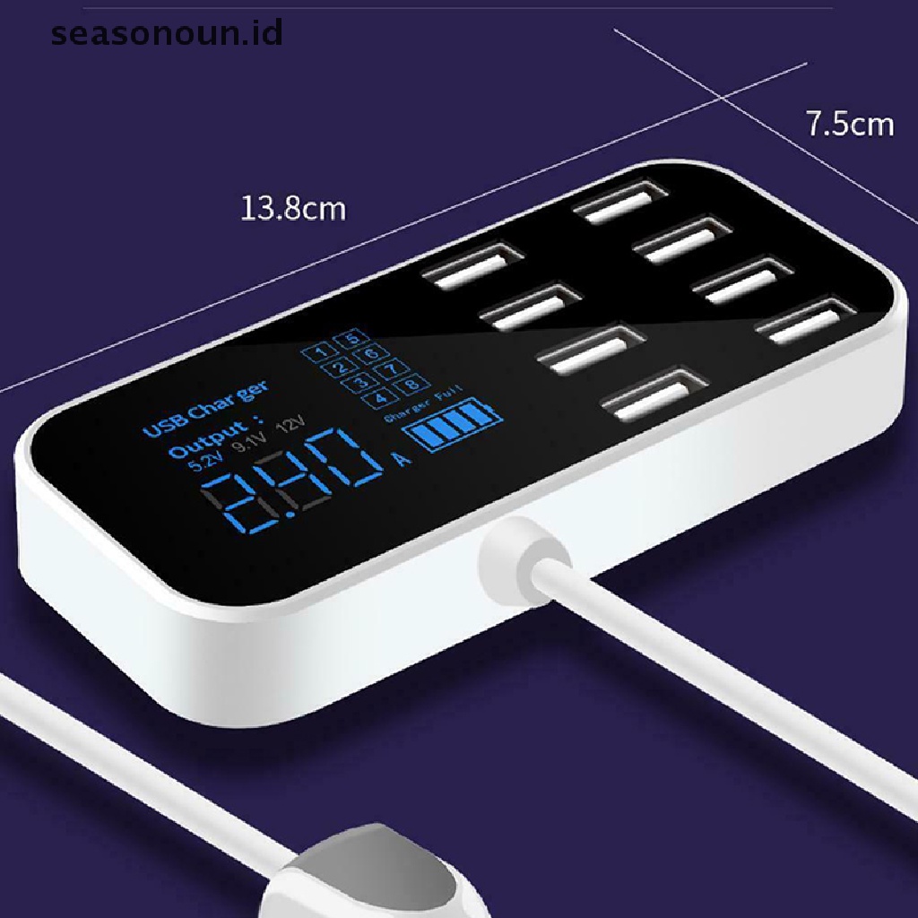 Seasonoun USB 8port Adaptor Charger Mobil Smart LED Display Charging Station.