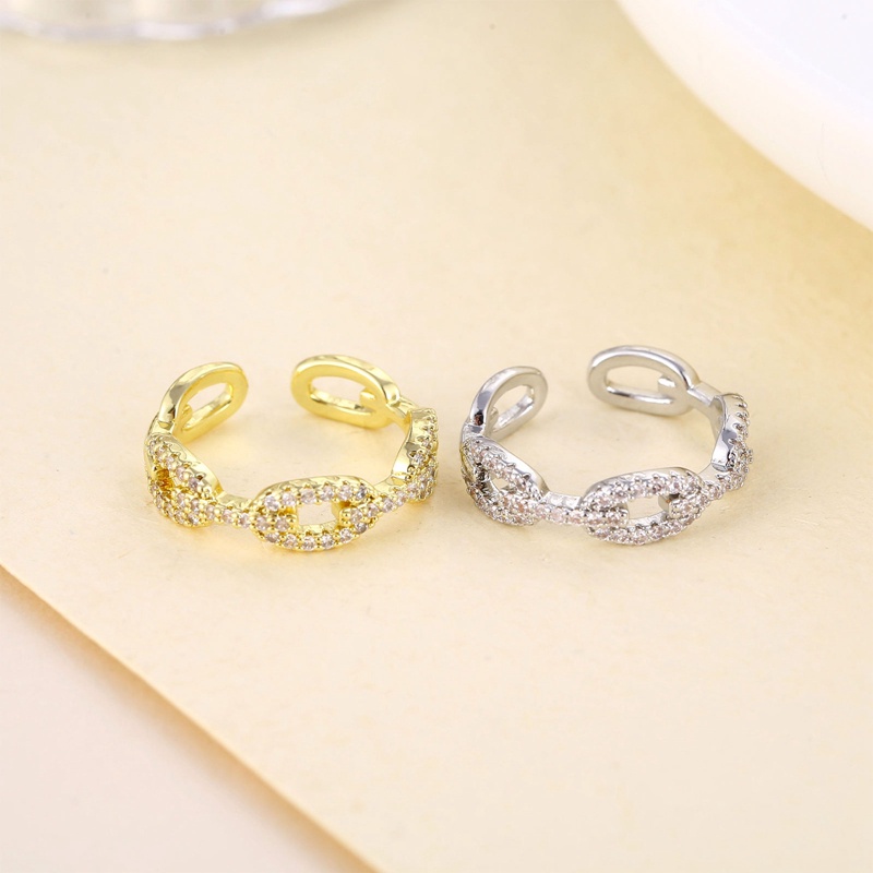 Klasik Twist Chain Open Rings Untuk Wanita Zirkon Geometris Twist Wrapped Couple Ring Pernikahan Perhiasan Aesthetic