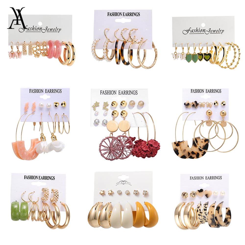 AY(CN) Set Anting Desain Bintang Butterfly Leopard Aksen Mutiara Dan Berlian Imitasi Bahan Resin Gaya Korea Untuk Wanita