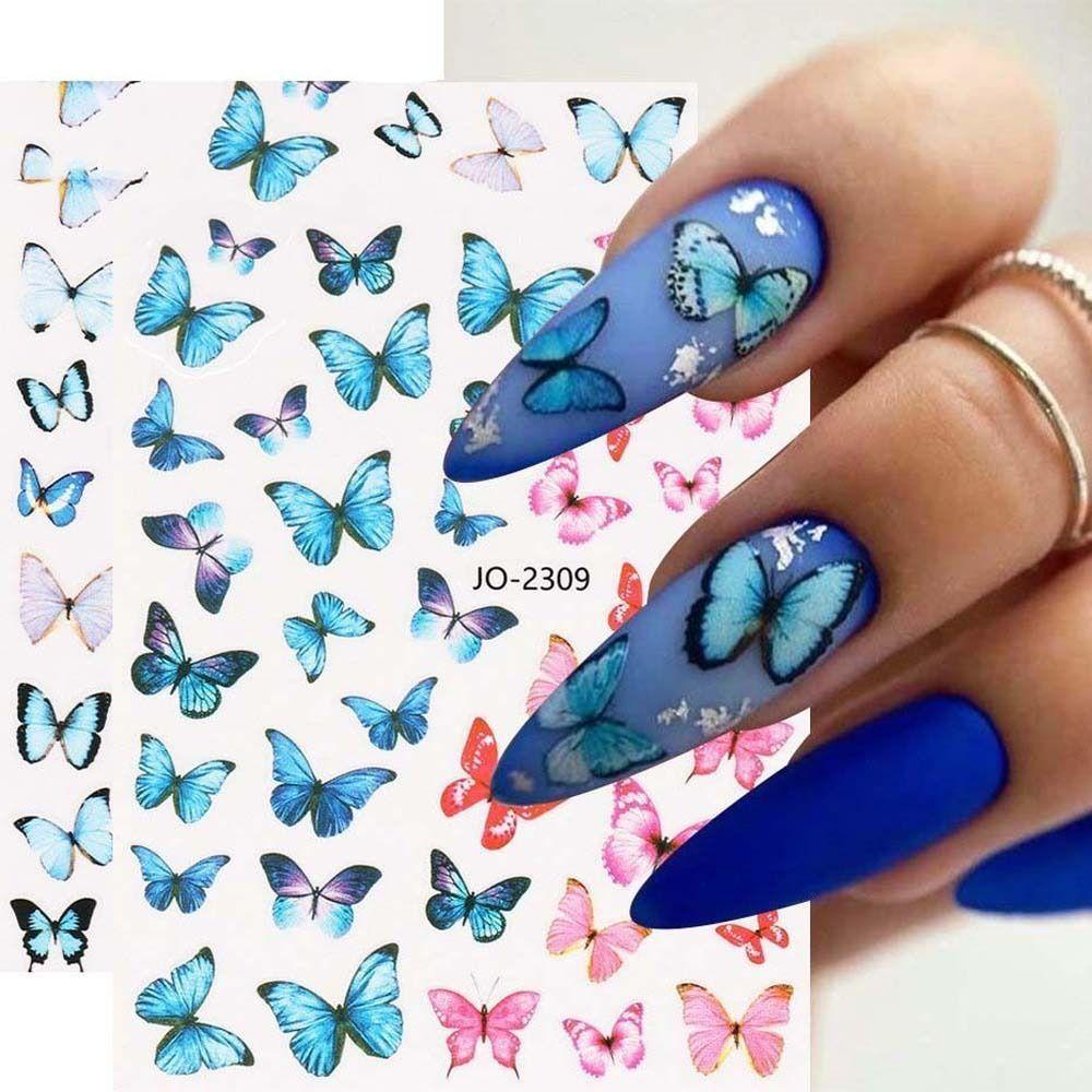 AUGUSTINA Agustina Stiker Kuku Kupu-Kupu Set Wanita Jepang Manicure Aksesoris Ins Style Musim Semi Perekat Diri Nail Art Dekorasi