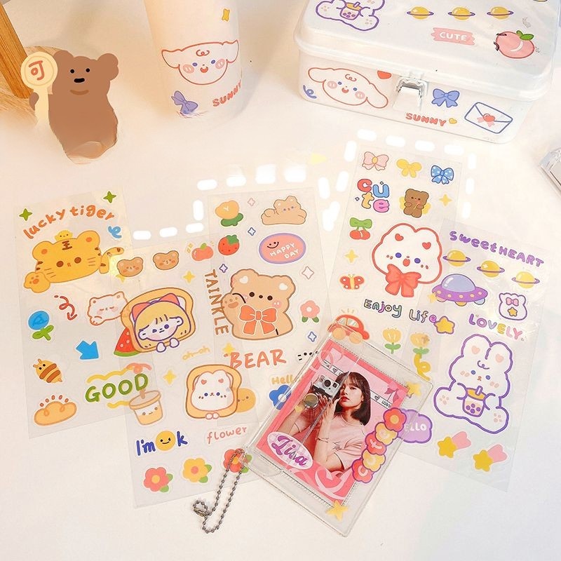 1lembar Kartun Transparan Tangan Akun Stiker Lucu Termos Cangkir Seamless PVC Tahan Air Dekorasi Stiker Ponsel Decals