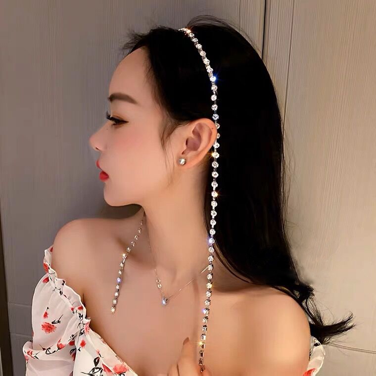 Korea Fashion Berlian Imitasi Rumbai Rambut Band Bando Wanita Aksesoris Rambut