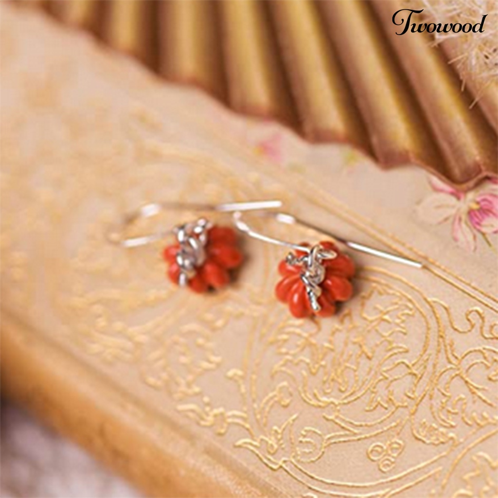 Twowood 1pasang Drop Earrings Elegan Meriah Geometris Realistis Perak Disepuh Kabel Telinga Hias Hadiah Valentine Hari Kasih Sayang Wanita Orange Pumpkin Pendant Earrings Fall Jewelry