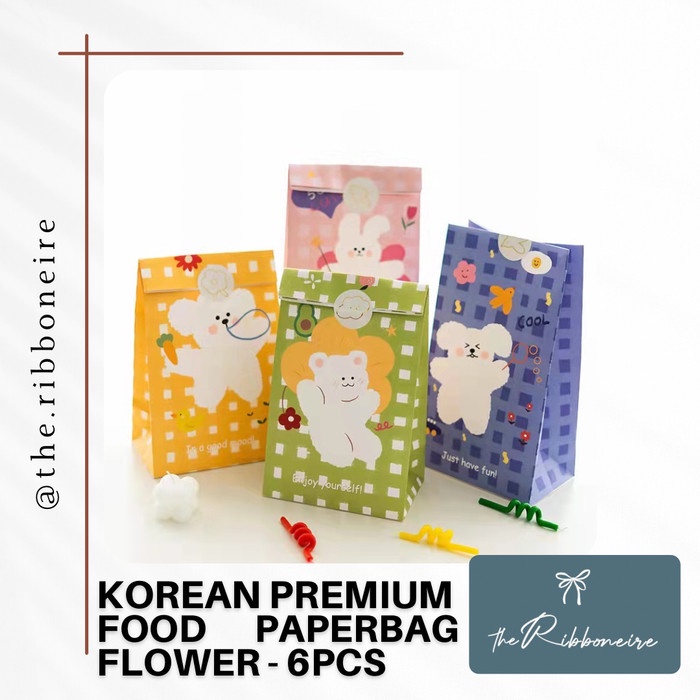 

⭐BISA COD⭐ Korean food paper bag / Kantong roti snack Flower- 6pcs + sticker